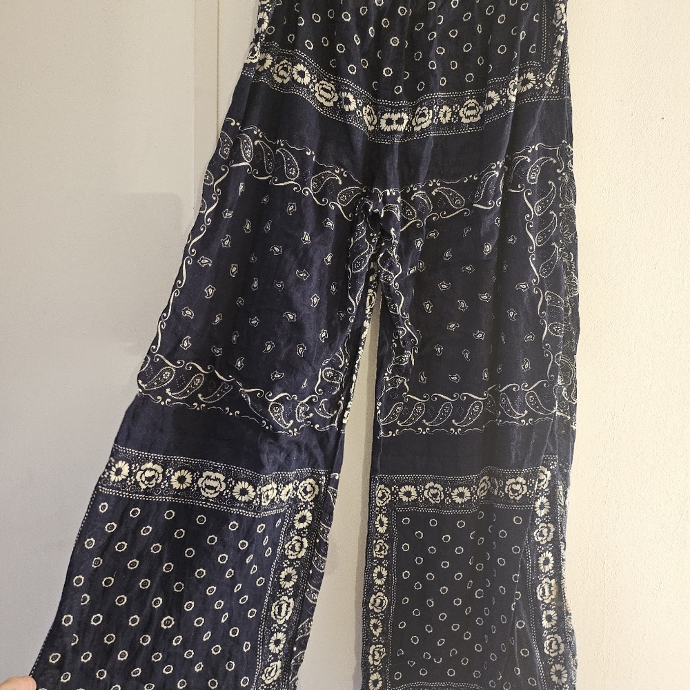 Denim & Supply Ralph Lauren Navy Blue Paisley Wide Leg Pants - Picture 7 of 11